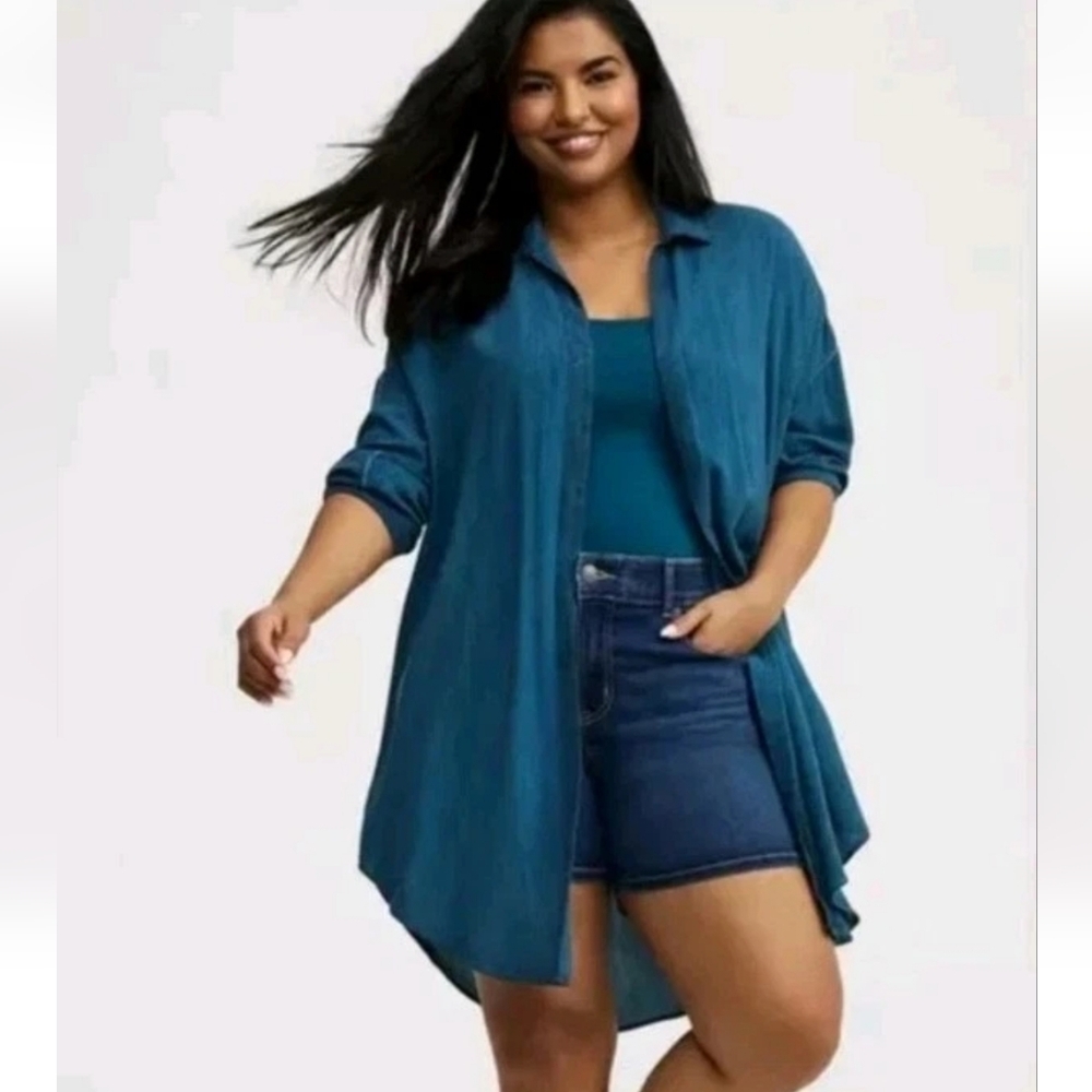 Torrid Draped Gauze Kimono Shirt Oversized Sz 2X Legion Blue Resort Cover-up Nwt